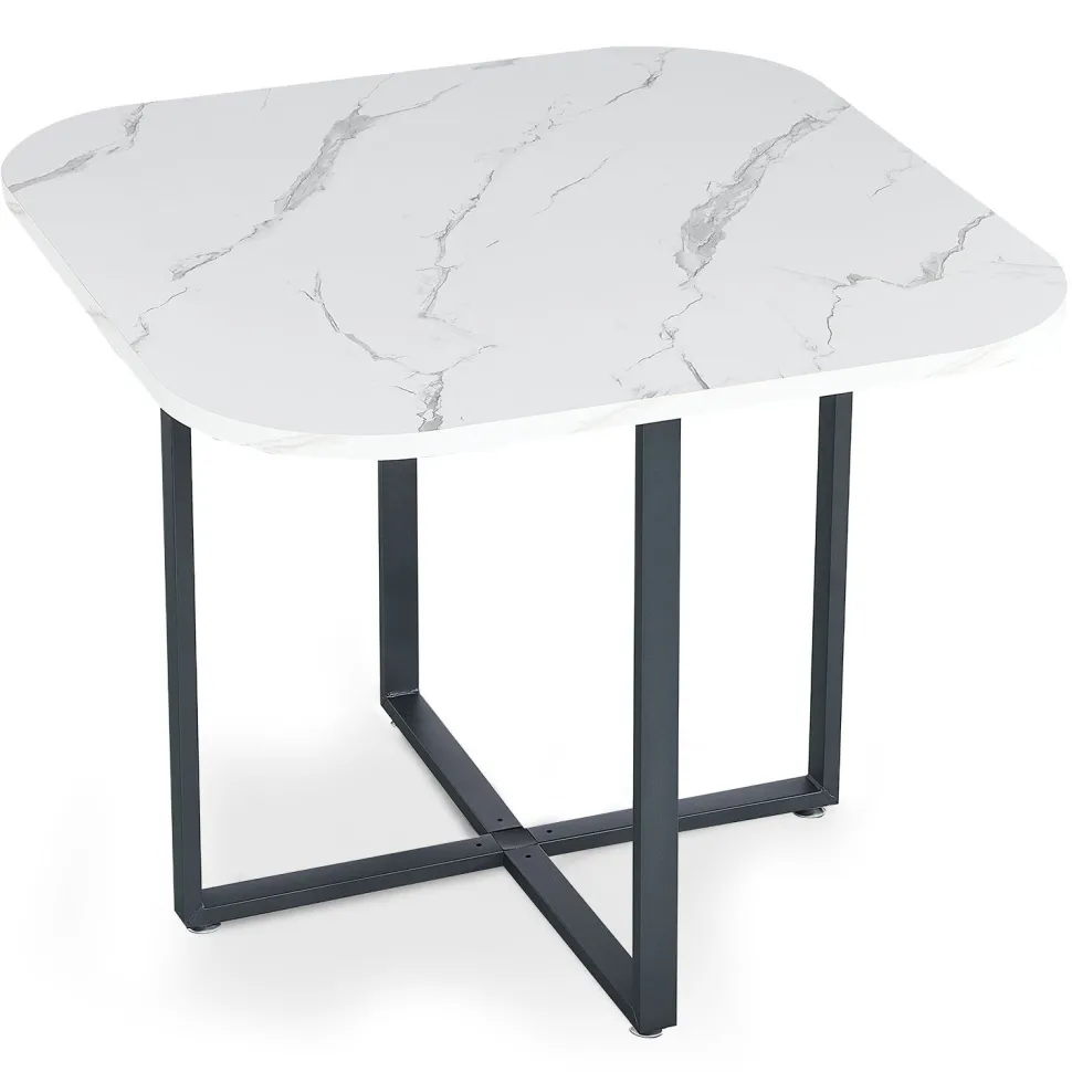Table carrée 90cm avec 4 chaises gain de place Oslo Effet marbre blanc et Velours Noir