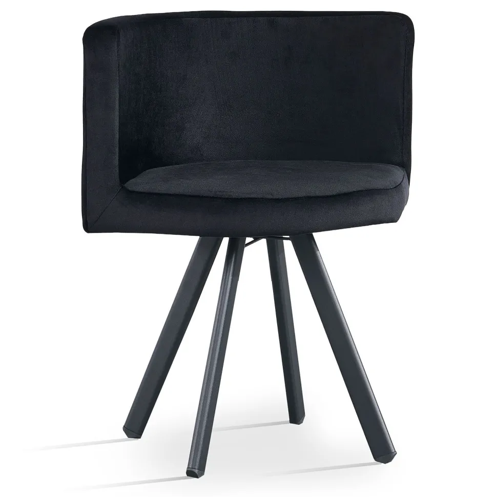Table carrée 90cm avec 4 chaises gain de place Oslo Effet marbre noir et Velours Noir