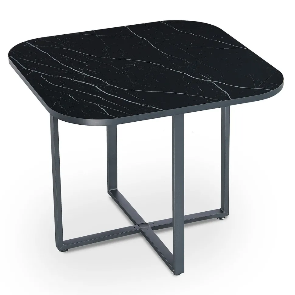 Table carrée 90cm avec 4 chaises gain de place Oslo Effet marbre noir et Velours Noir