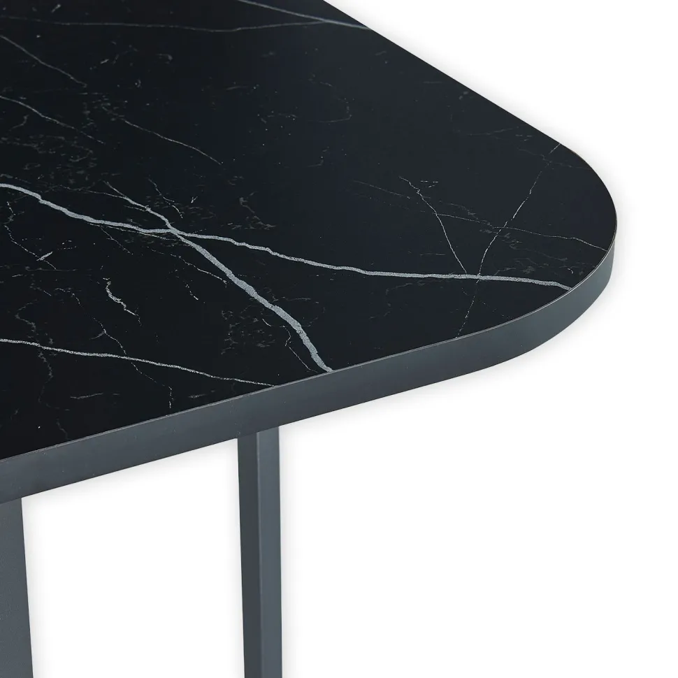 Table carrée 90cm avec 4 chaises gain de place Oslo Effet marbre noir et Velours Noir
