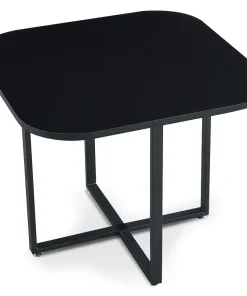Table carrée 90cm avec 4 chaises gain de place Oslo Noir et Tissu Gris