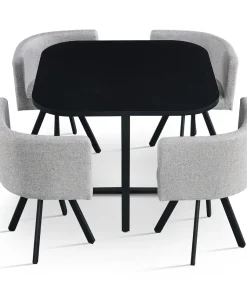 Table carrée 90cm avec 4 chaises gain de place Oslo Noir et Tissu Gris