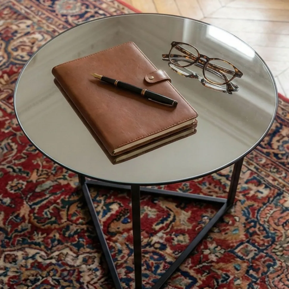 Table d'appoint Oliana Miroir et Métal Noir