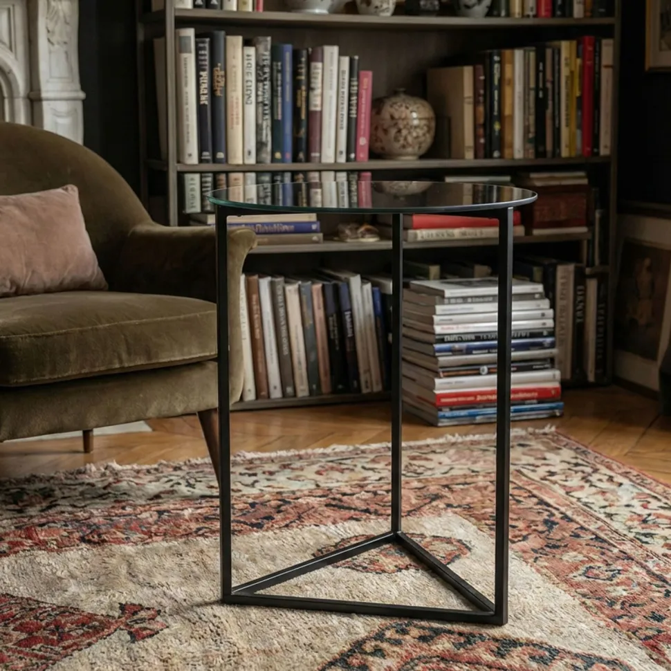 Table d'appoint Oliana Miroir et Métal Noir