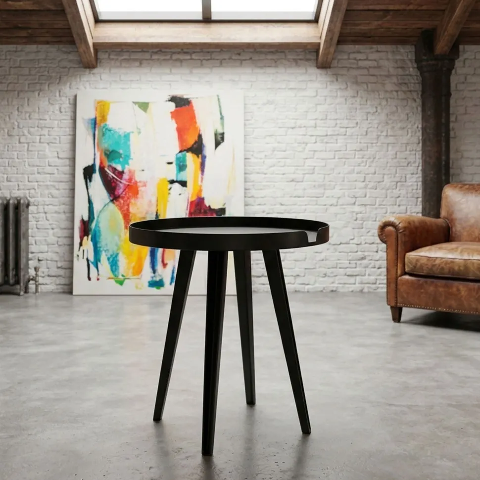 Table d'appoint ronde à rebord 45cm Bipolart Métal Noir