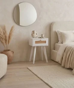 Table de chevet 1 tiroir avec cannage Dalgora L40cm Blanc