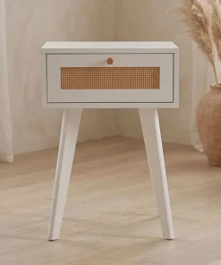 Table de chevet 1 tiroir avec cannage Dalgora L40cm Blanc