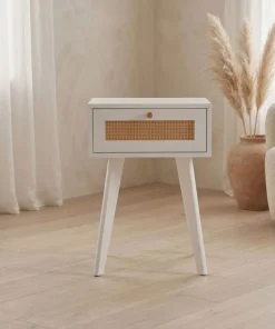 Table de chevet 1 tiroir avec cannage Dalgora L40cm Blanc