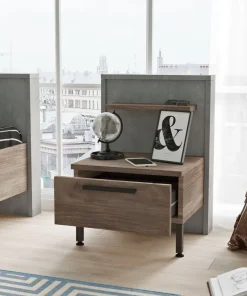 Table de chevet 1 tiroir Ralta style moderne bois foncé et gris