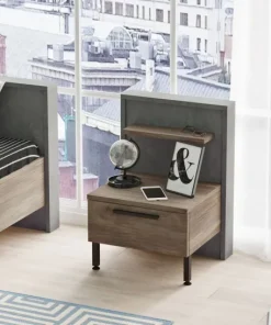 Table de chevet 1 tiroir Ralta style moderne bois foncé et gris