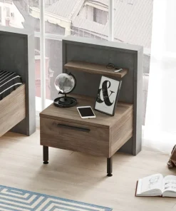 Table de chevet 1 tiroir Ralta style moderne bois foncé et gris