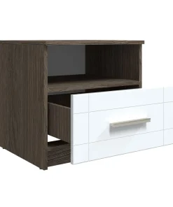 Table de chevet 1 tiroir Tenessil Chêne foncé et Blanc