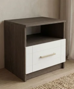 Table de chevet 1 tiroir Tenessil Chêne foncé et Blanc