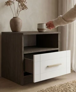 Table de chevet 1 tiroir Tenessil Chêne foncé et Blanc