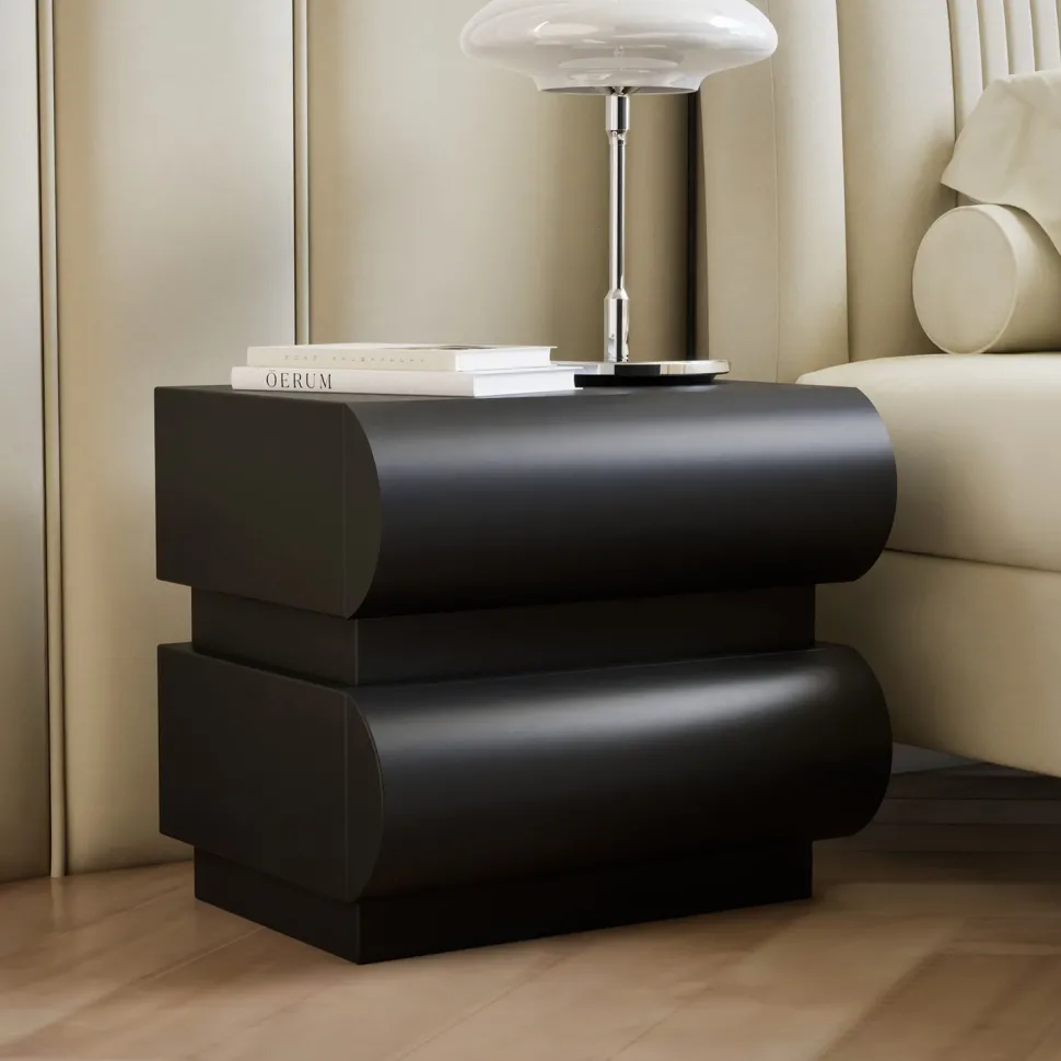 Table de chevet avec 2 tiroirs arrondis L45cm Mezade Noir