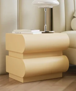 Table de chevet avec 2 tiroirs arrondis L45cm Mezade Beige