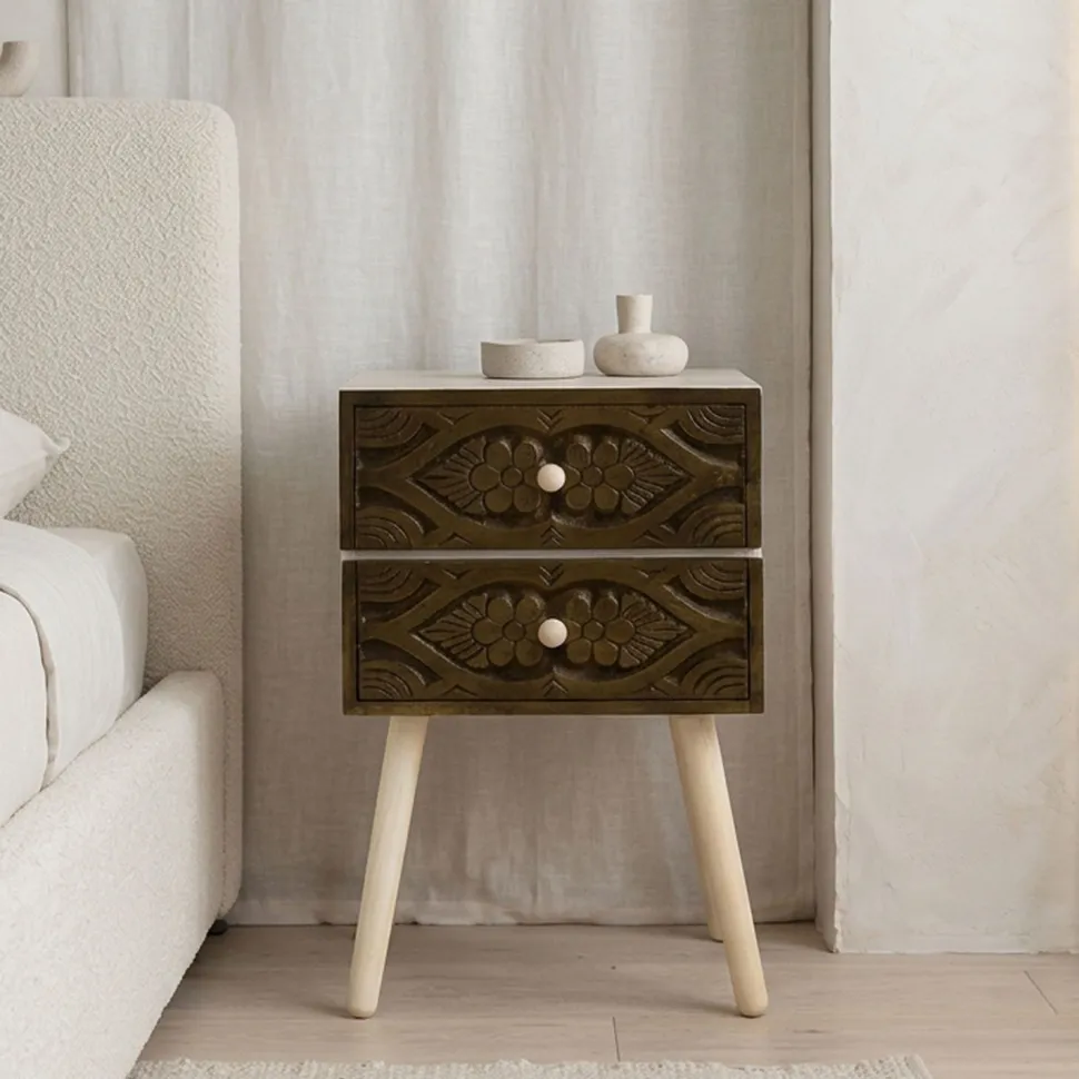 Table de chevet Catana 2 tiroirs Marron