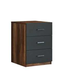 Table de chevet Moderne 3 Tiroirs Sylar Chêne foncé et Anthracite