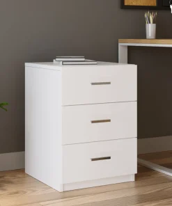Table de chevet Moderne 3 Tiroirs Sylar Blanc