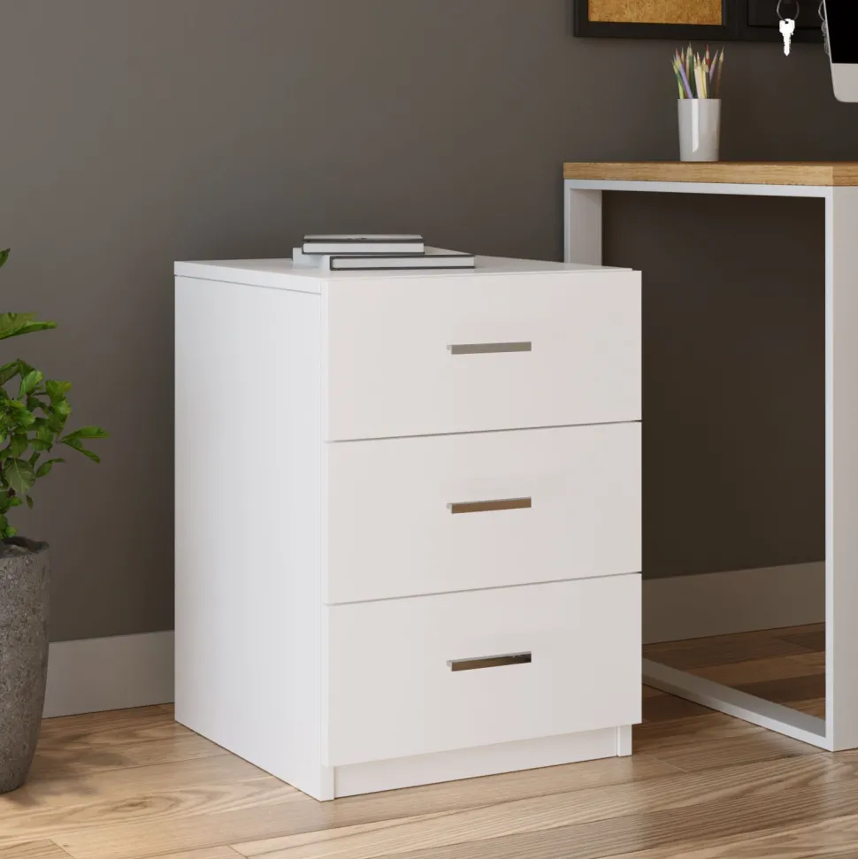 Table de chevet Moderne 3 Tiroirs Sylar Blanc