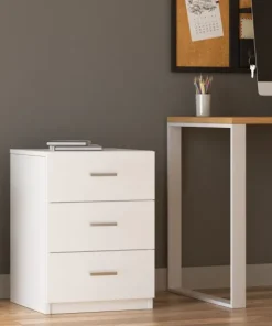 Table de chevet Moderne 3 Tiroirs Sylar Blanc