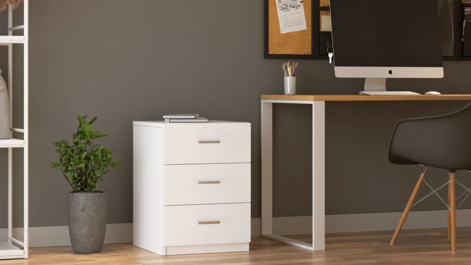 Table de chevet Moderne 3 Tiroirs Sylar Blanc