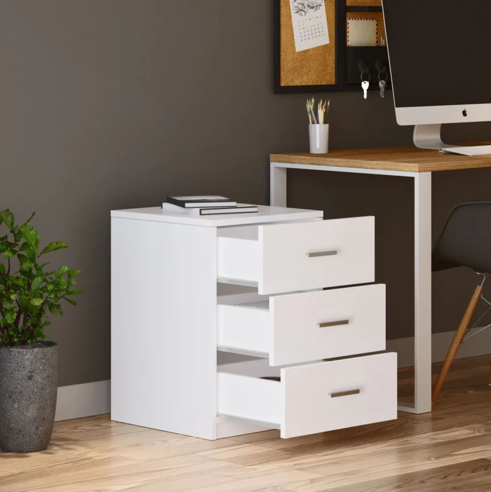 Table de chevet Moderne 3 Tiroirs Sylar Blanc