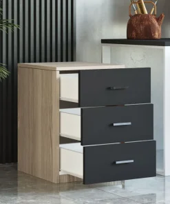 Table de chevet Moderne 3 Tiroirs Sylar Chêne et Noir