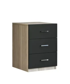 Table de chevet Moderne 3 Tiroirs Sylar Chêne et Noir