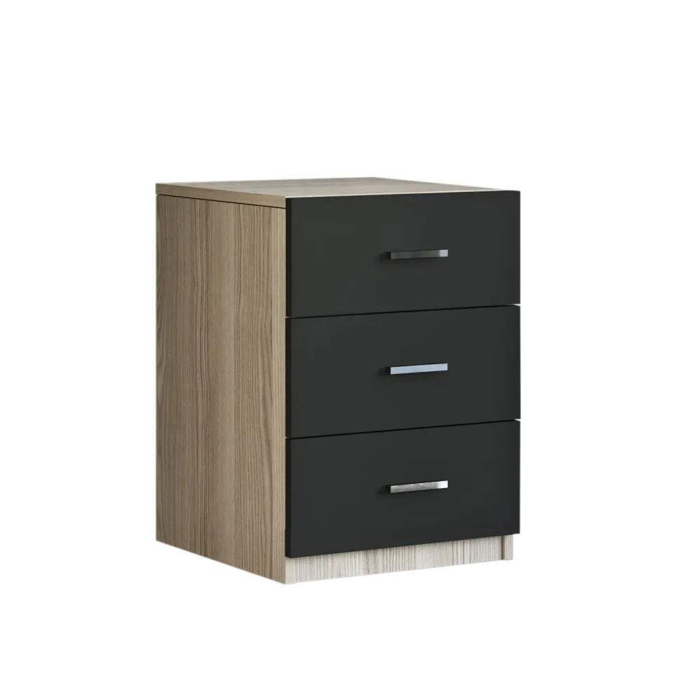 Table de chevet Moderne 3 Tiroirs Sylar Chêne et Noir
