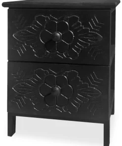 Table de chevet sculptée style marocain Chevignon L36cm Bois Noir