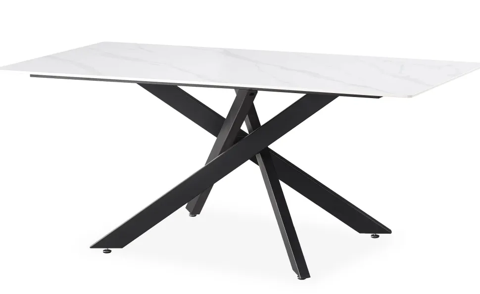 Table de salle à manger rectangulaire Axelia Métal Noir et Céramique effet marbre Blanc
