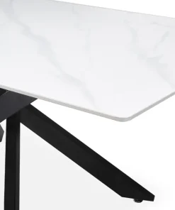 Table de salle à manger rectangulaire Axelia Métal Noir et Céramique effet marbre Blanc