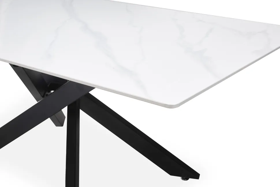Table de salle à manger rectangulaire Axelia Métal Noir et Céramique effet marbre Blanc