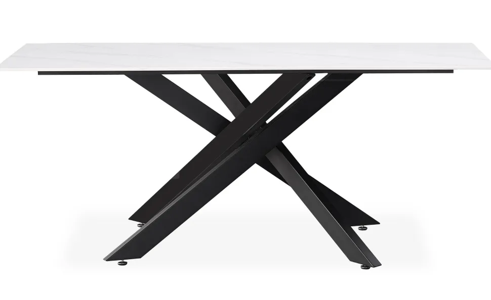 Table de salle à manger rectangulaire Axelia Métal Noir et Céramique effet marbre Blanc