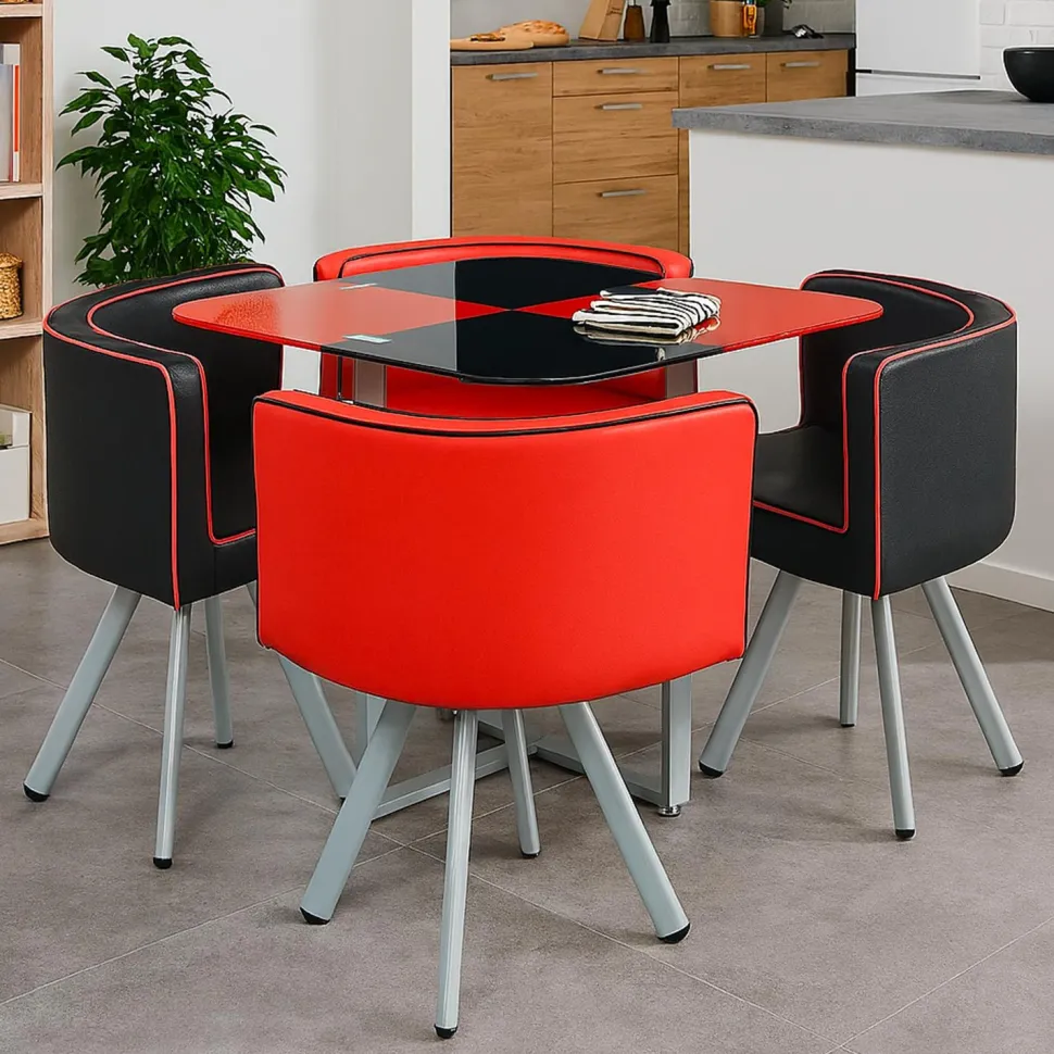Table et chaises Mosaic 90 Rouge et Noir