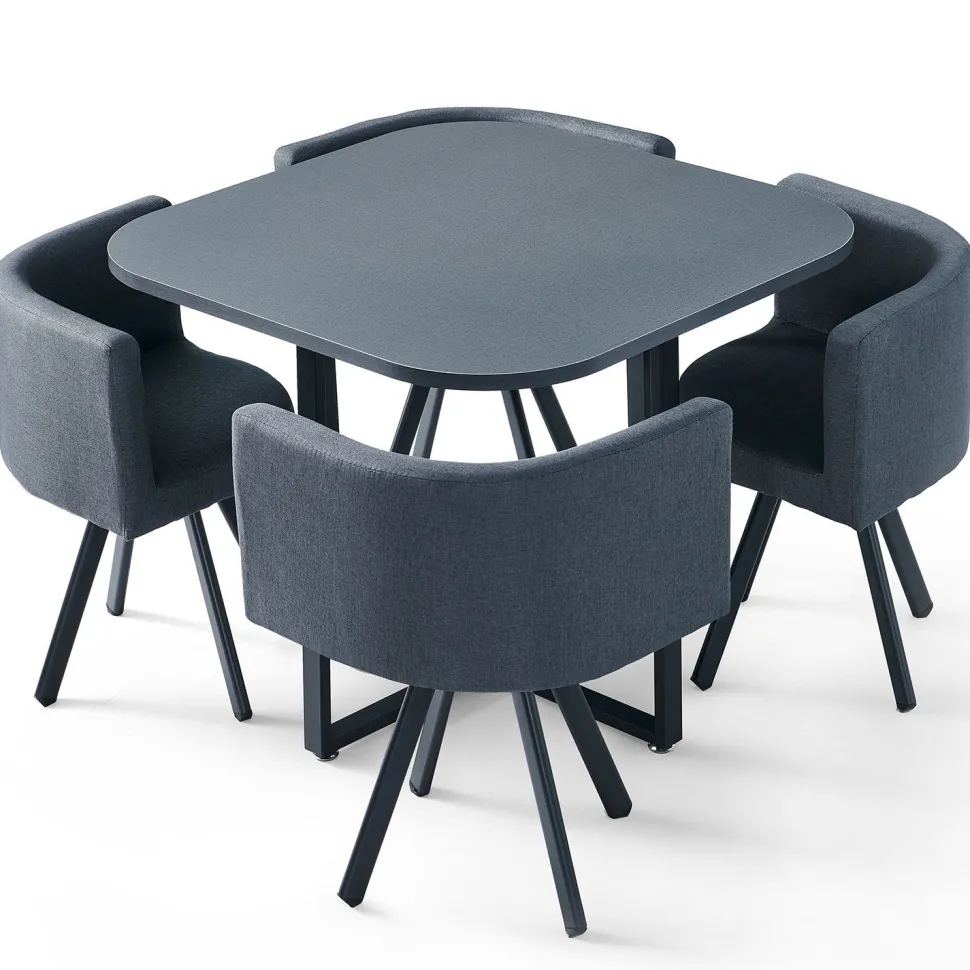 Table et chaises Oslo Gris et Tissu Gris