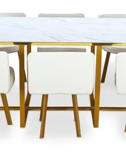 Table et chaises Oslo XL Or Effet Marbre Blanc et Simili Blanc