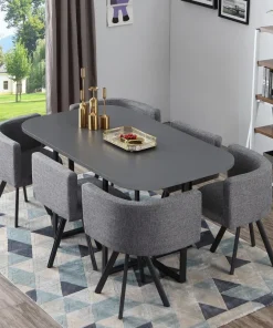 Table et chaises Oslo XL Gris et Tissu Gris