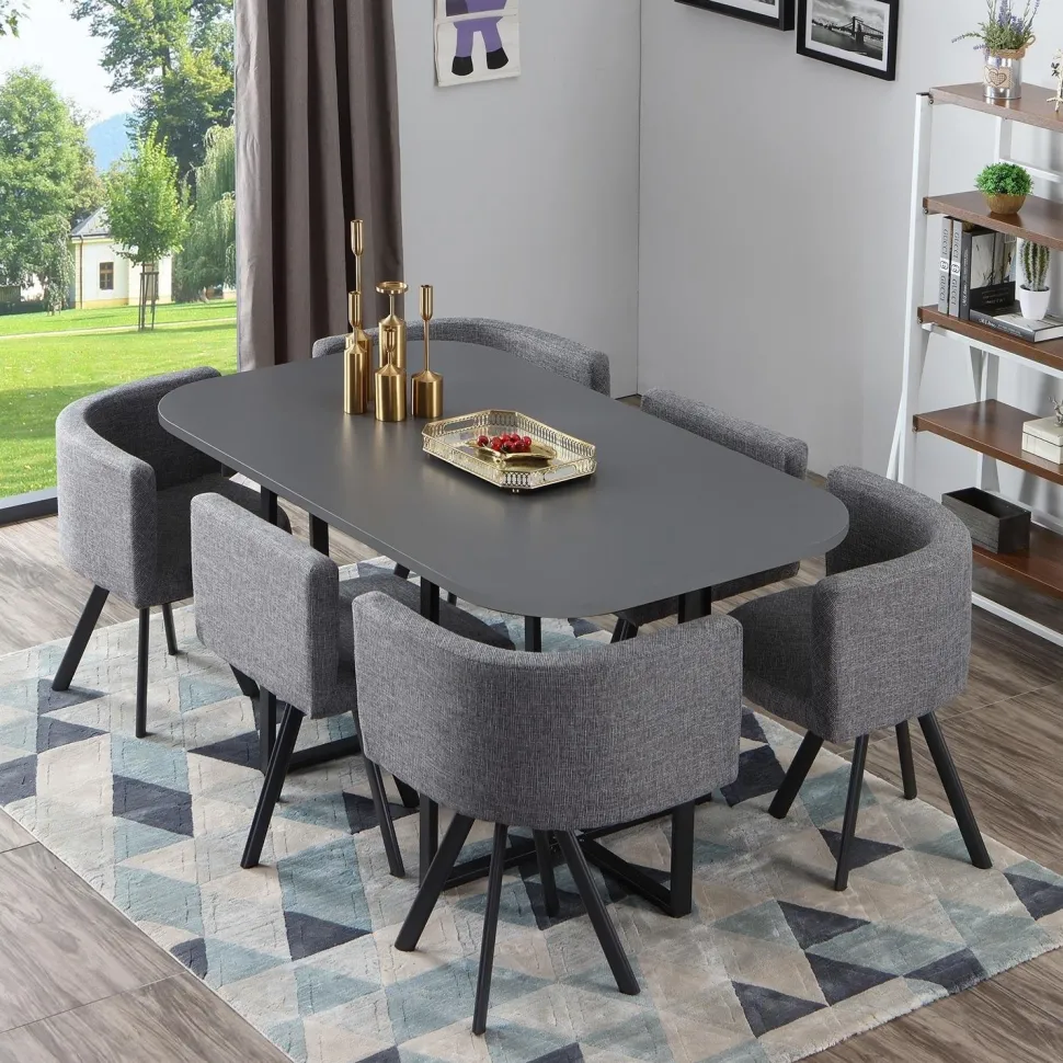 Table et chaises Oslo XL Gris et Tissu Gris
