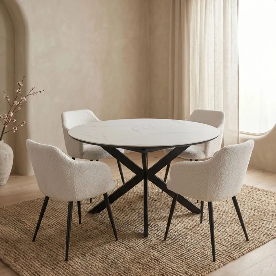 Table extensible Tyrese 160cm pieds en étoile et plateau effet marbre Blanc