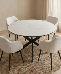Table extensible Tyrese 160cm pieds en étoile et plateau effet marbre Blanc