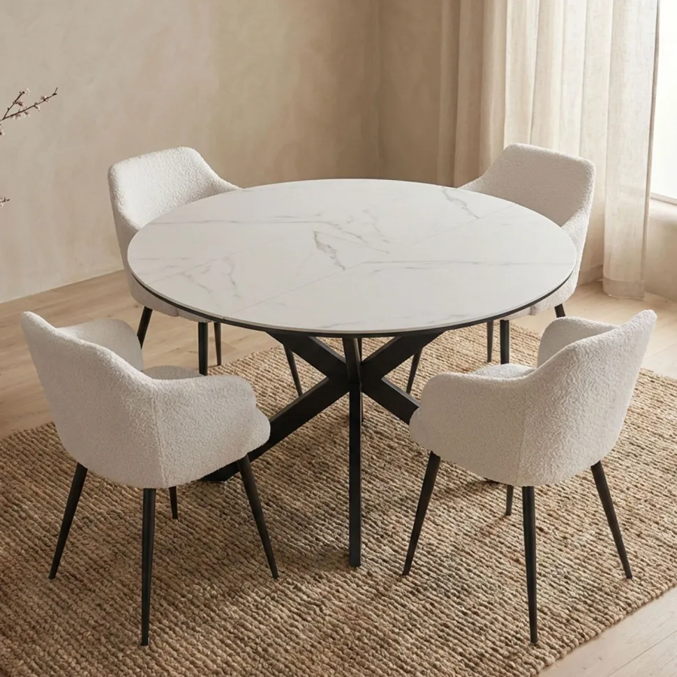 Table extensible Tyrese 160cm pieds en étoile et plateau effet marbre Blanc