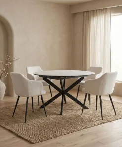Table extensible Tyrese 160cm pieds en étoile et plateau effet marbre Blanc