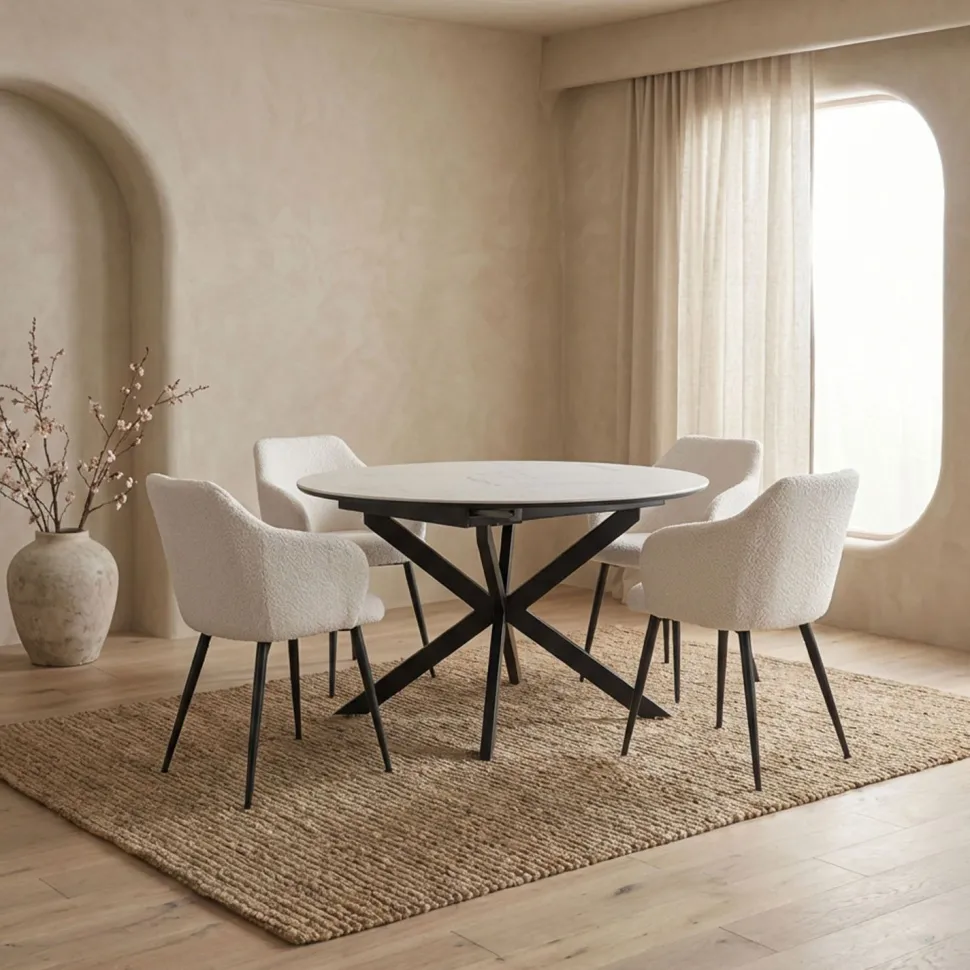 Table extensible Tyrese 160cm pieds en étoile et plateau effet marbre Blanc