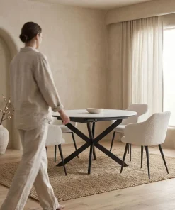 Table extensible Tyrese 160cm pieds en étoile et plateau effet marbre Blanc
