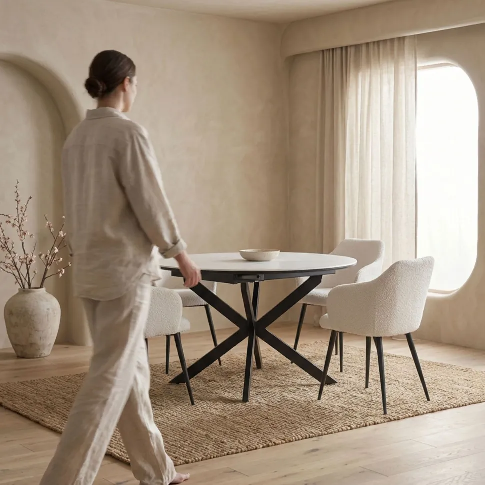 Table extensible Tyrese 160cm pieds en étoile et plateau effet marbre Blanc