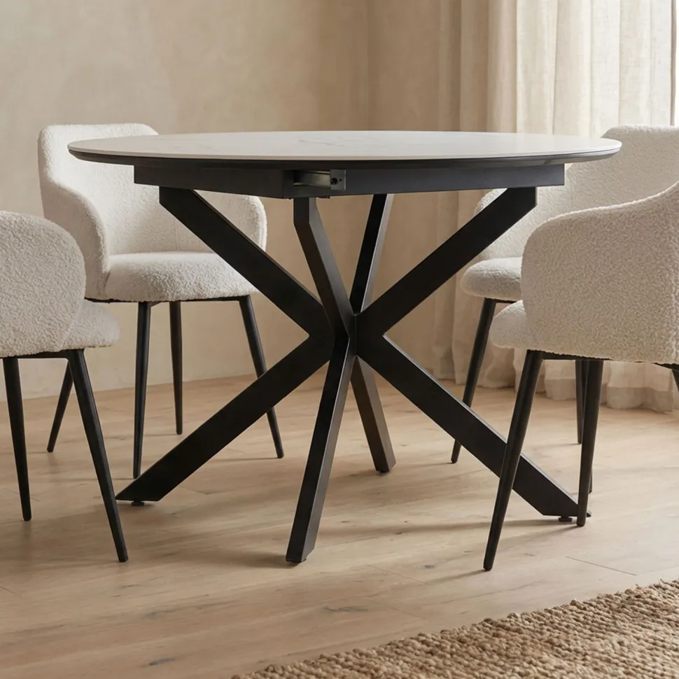 Table extensible Tyrese 160cm pieds en étoile et plateau effet marbre Blanc