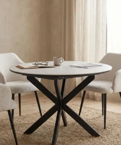 Table extensible Tyrese 160cm pieds en étoile et plateau effet marbre Blanc