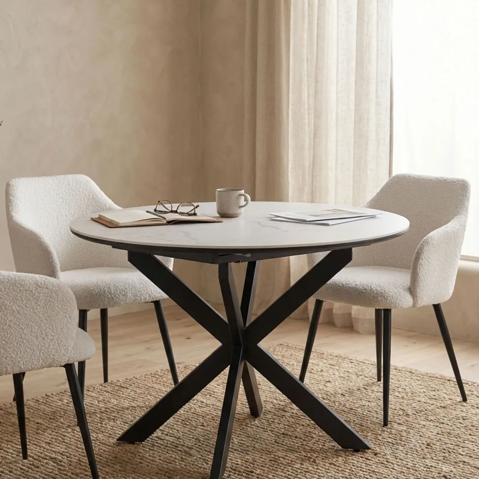 Table extensible Tyrese 160cm pieds en étoile et plateau effet marbre Blanc